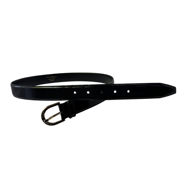 Genuine SALVATORE FERRAGAMO Black Patent Leather Belt 34 Made In Italy Unisex main image 8